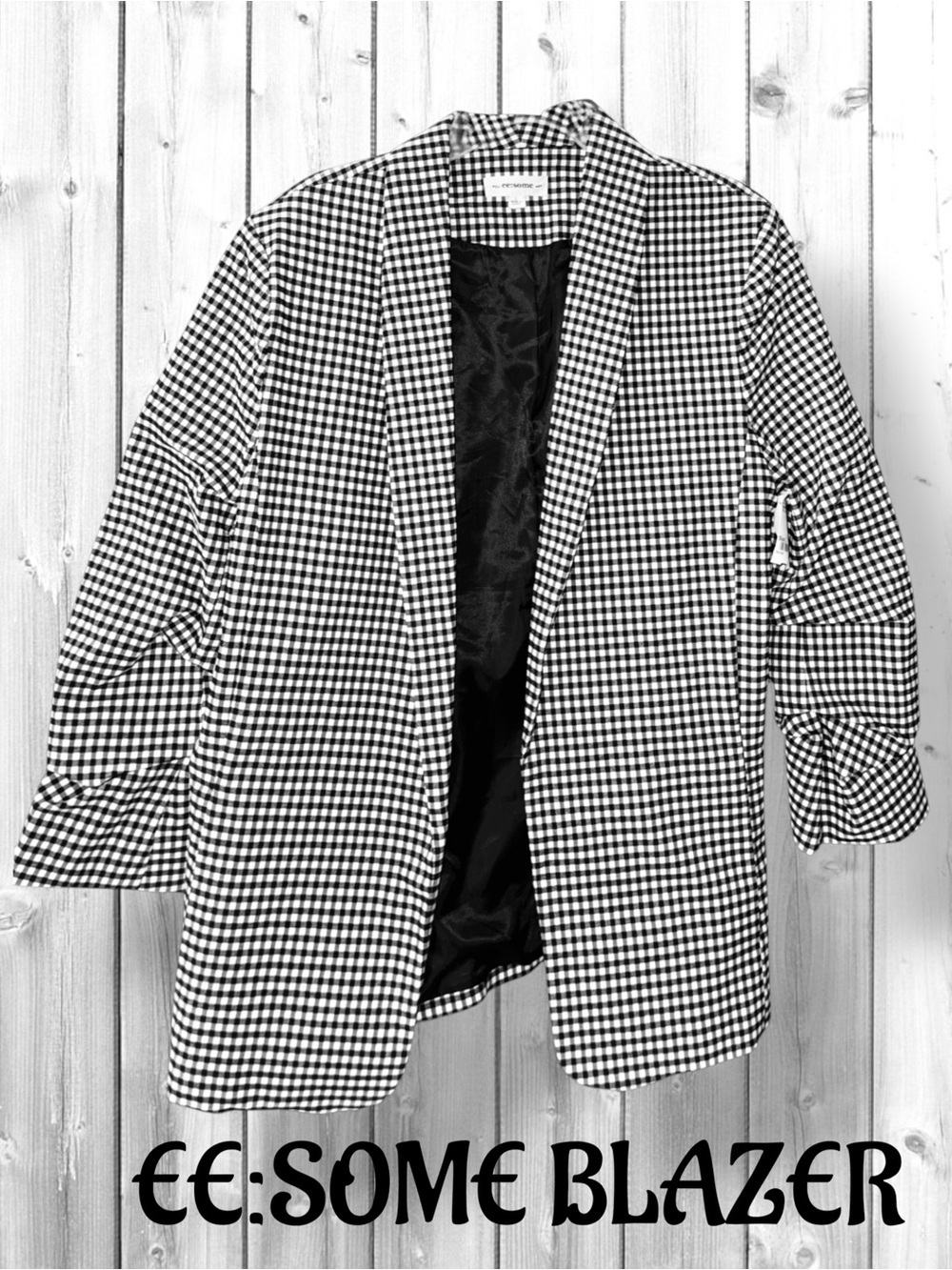 🌼NWOT-eesome Black & White Gingham Scrunched Sleeve Open-Front Blazer